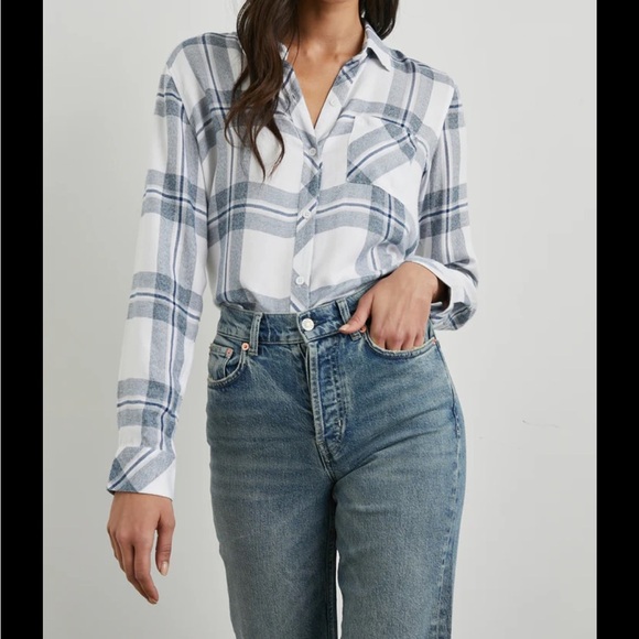Rails Hunter White blue Melange Plaid checker button front shirt small - Picture 1 of 9